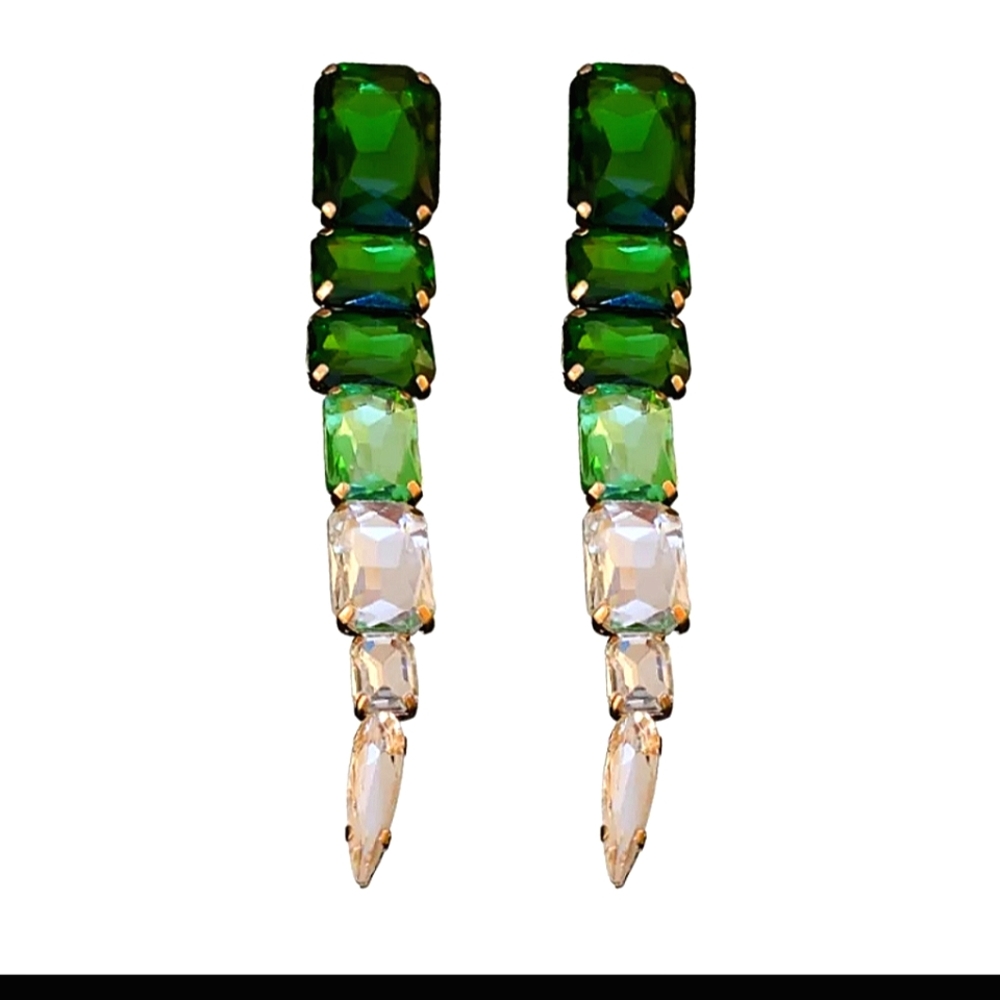 Oversized Rhinestone Crystal Emerald Cut Dangle Earrings